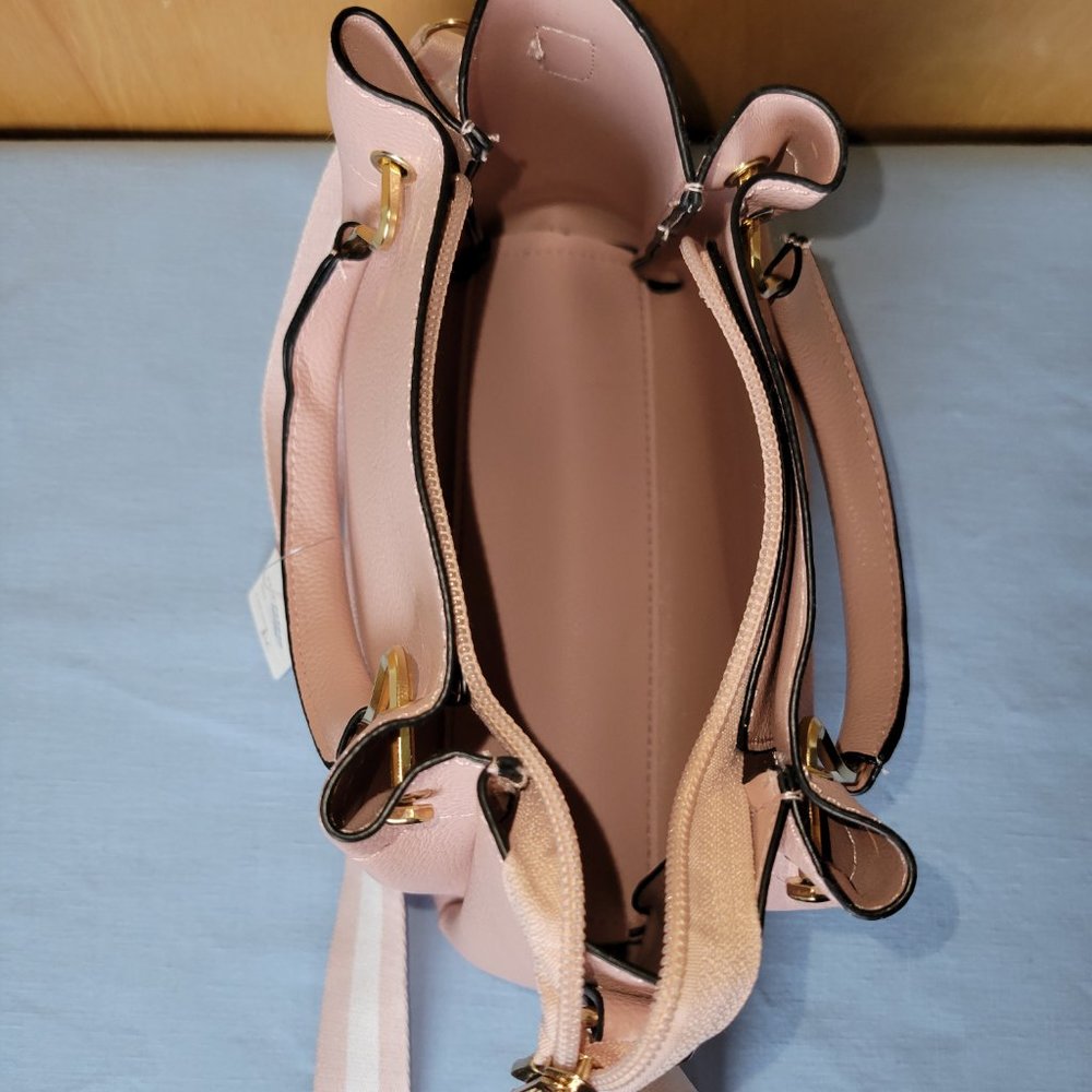 NEW Pink Leather Handbag Crossbody Cute Purse Gold Accent Tote Bag Detach Strap - Picture 7 of 10